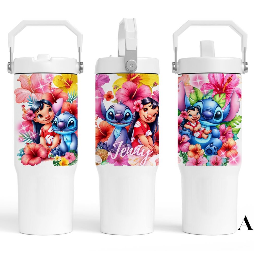 Custom Personalized Disney Lilo & Stitch 30 oz tumbler with handle flip straw. B